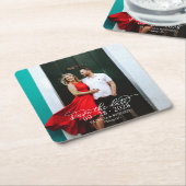 Elegantes Kalligrafisches Foto Weißer Text Save th Rechteckiger Pappuntersetzer (angewinkelt)