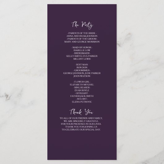 Elegantes kalligrafisches Hochzeitsprogramm Programm (Rückseite)