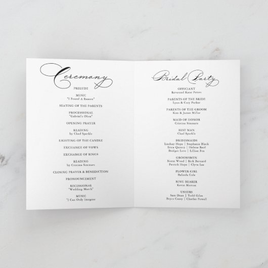 Elegantes kalligrafisches Hochzeitsprogramm Programm (Innenseite)