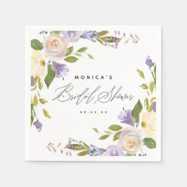 Elegantes Kalligrafisches Lila florales Brautparty Serviette