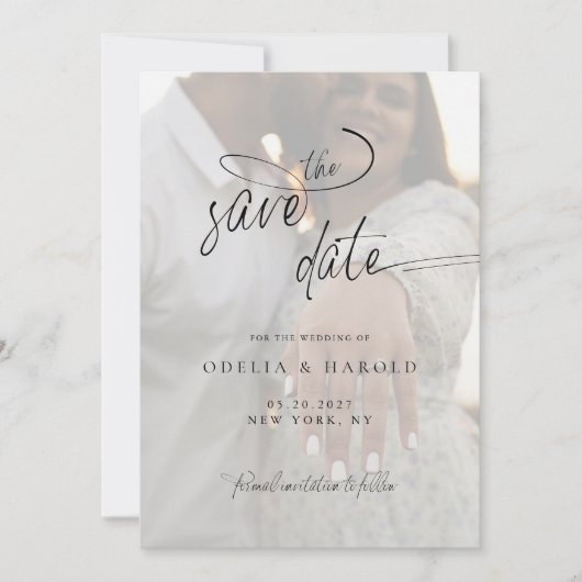 Elegantes Kalligrafisches Minimalistisches Foto Sa Einladung (Vorderseite)