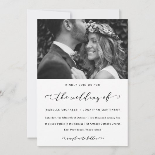 Elegantes kalligrafisches Schwarz-Weiß-Hochzeitsse Einladung (Vorderseite)