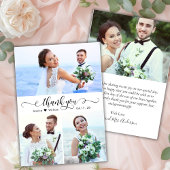 Elegantes Kalligrafisches Skript Hochzeit 3 FotoCo Dankeskarte