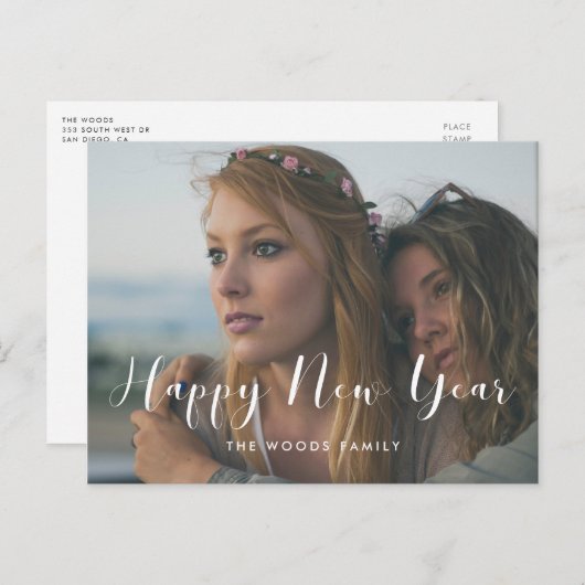 Elegantes Kalligraphie-Frohes New Year Holiday Fot Postkarte (Vorne/Hinten)