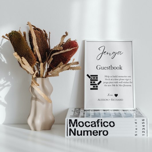 Elegantes Kalligraphie Hochzeit Jenga Gästebuch