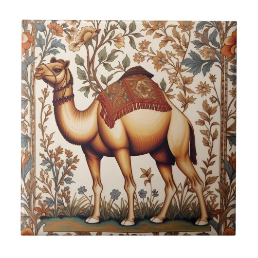 Elegantes Kamel William Morris Inspiriert Floral Fliese (Vorderseite)