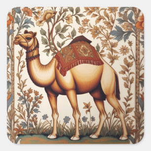 Elegantes Kamel William Morris Inspiriert Floral Quadratischer Aufkleber