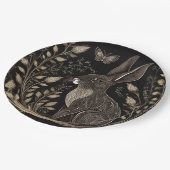 Elegantes Kaninchen in Schwarz und Beige Pappteller (Schrägansicht)