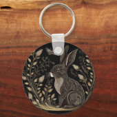 Elegantes Kaninchen in Schwarz und Beige Schlüsselanhänger (Vorderseite)