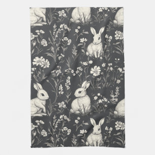 Elegantes Kaninchen-Toile-Floral-Vintage-Muster Geschirrtuch