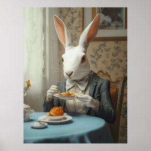 Elegantes Kaninchen zur Teezeit Poster