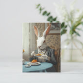 Elegantes Kaninchen zur Teezeit Postkarte (Stehend Vorderseite)