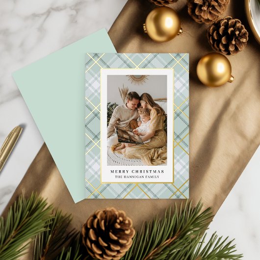Elegantes Kariertes Familienbild Folien Feiertagskarte