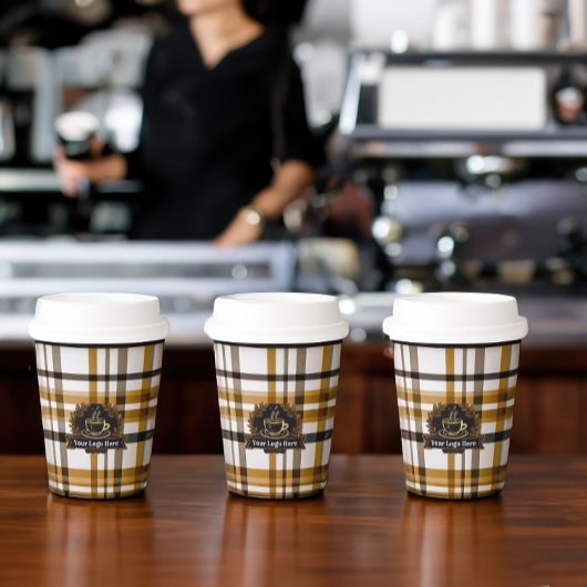 Elegantes Kariertes Logo | Modernes, stilvolles Bu Pappbecher