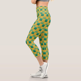 Elegantes kariertes Muster in Grün und Gold Capri Leggings