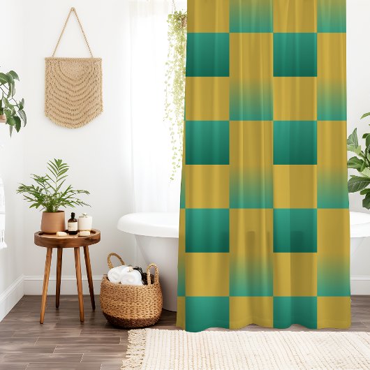 Elegantes kariertes Muster in Grün und Gold Duschvorhang