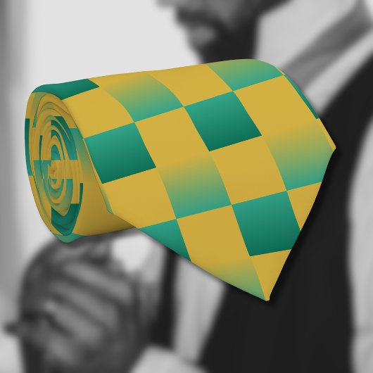 Elegantes kariertes Muster in Grün und Gold Krawatte