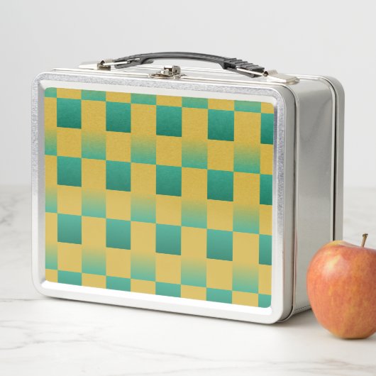 Elegantes kariertes Muster in Grün und Gold Metall Brotdose (Beispiel)