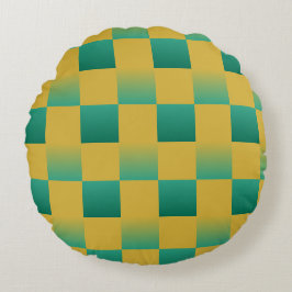 Elegantes kariertes Muster in Grün und Gold Rundes Kissen