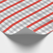 Elegantes kariertes Muster von grauen und roten Li Geschenkpapier (Ecke)