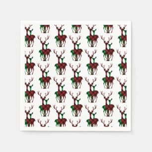 Elegantes Kariertes Rentier-Paar Red & Green Buffa Serviette