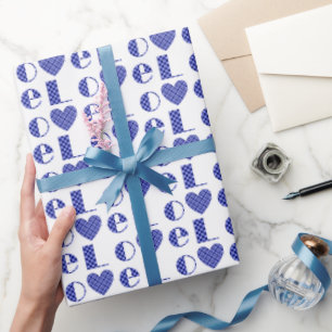 Elegantes kariertes Royal Blue Liebe Hörmuster Geschenkpapier