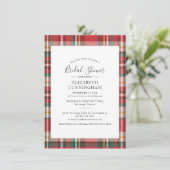 Elegantes Kariertes rustikales Script-Brautparty Einladung (Stehend Vorderseite)