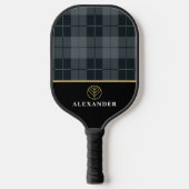Elegantes Kariertes Tartan Monogramm Pickleball Schläger (Vorderseite)