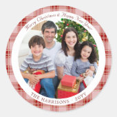Elegantes Kariertes Weihnachtsfest Foto Runder Aufkleber (Vorderseite)