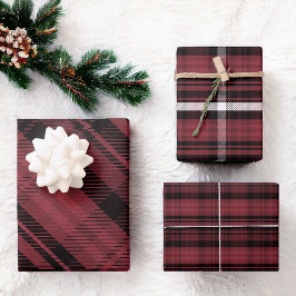 Elegantes kariertes Weihnachtsflanell Geschenkpapier Set