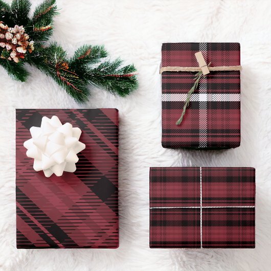 Elegantes kariertes Weihnachtsflanell Geschenkpapier Set