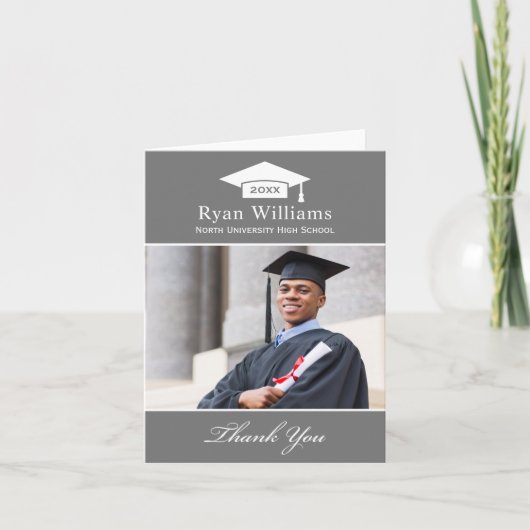 Elegantes Karkohle-Personalisiert-Abschluss-Foto Dankeskarte (Vorderseite)