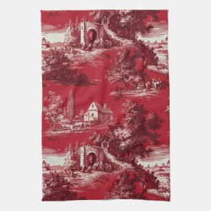 Elegantes Karmesin-Toile - Französische Landmotive Geschirrtuch
