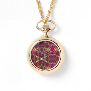 Elegantes karminrotes Goldedelstein-Muster Armbanduhr