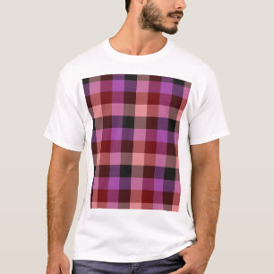 Elegantes karminrotes und pflaumenfarbenes kariert T-Shirt