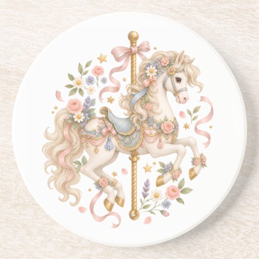 Elegantes Karussellpferd Französisches Märchen Getränkeuntersetzer (Vorne)