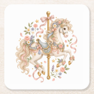 Elegantes Karussellpferd Französisches Märchen Rechteckiger Pappuntersetzer