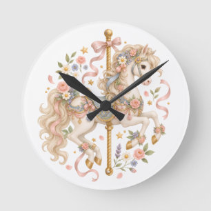 Elegantes Karussellpferd Französisches Märchen Runde Wanduhr
