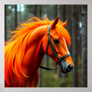 Elegantes Kastanienbraunes Pferd im Sattel Poster