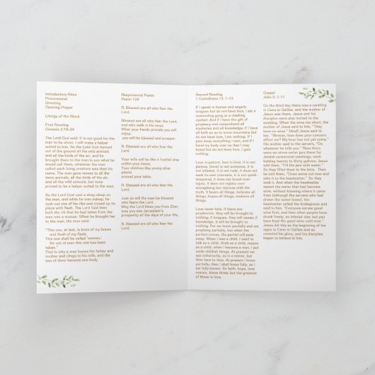 Elegantes katholische Hochzeitsprogramm mit Lesung Programm (Innenseite)