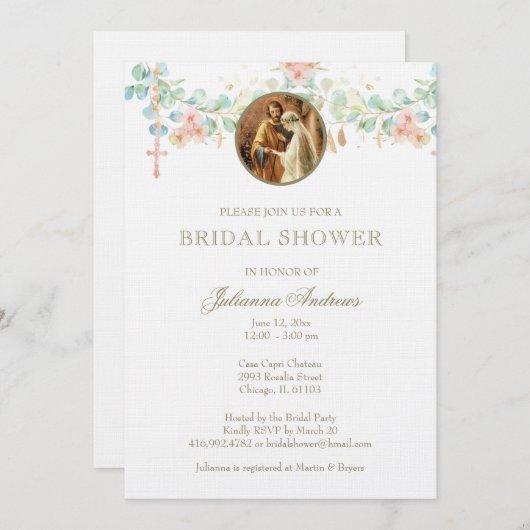 Elegantes katholisches Brautparty Eukalyptus Invit Einladung (Vorne/Hinten)