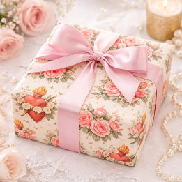 Elegantes Katholisches Herz Mariä rosa Rosen Geschenkpapier