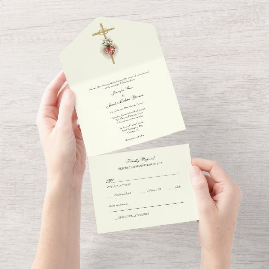 Elegantes katholisches Herz von Mary Wedding Einla All In One Einladung (Abreißen)