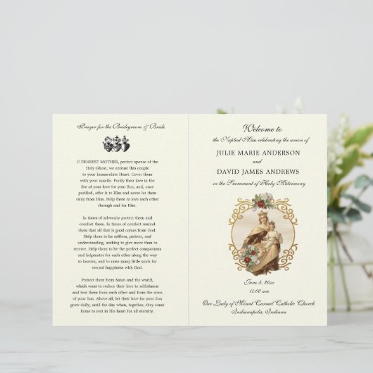 Elegantes katholisches Hochzeitsprogramm (Stehend Vorderseite)