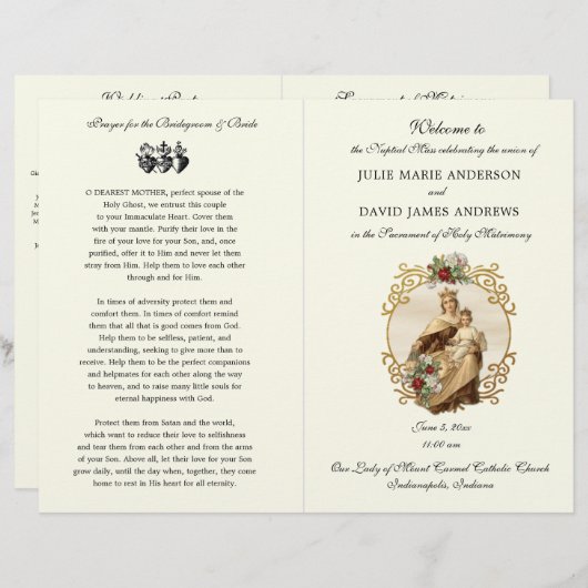 Elegantes katholisches Hochzeitsprogramm (Vorne/Hinten)