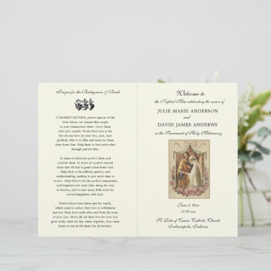 Elegantes katholisches Hochzeitsprogramm für Blume (Stehend Vorderseite)