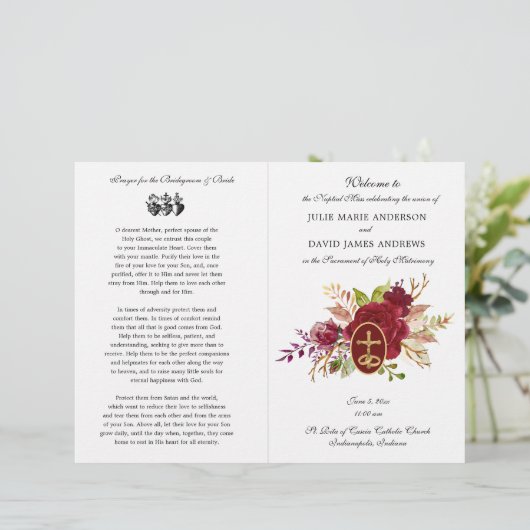 Elegantes katholisches Hochzeitsprogramm für die l (Stehend Vorderseite)