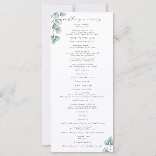 Elegantes katholisches Hochzeitsprogramm für Grünp (Rückseite)