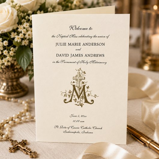 Elegantes katholisches Hochzeitsprogramm Karte