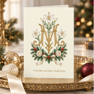 Elegantes katholisches Marienmonogramm Goldene Lil Karte